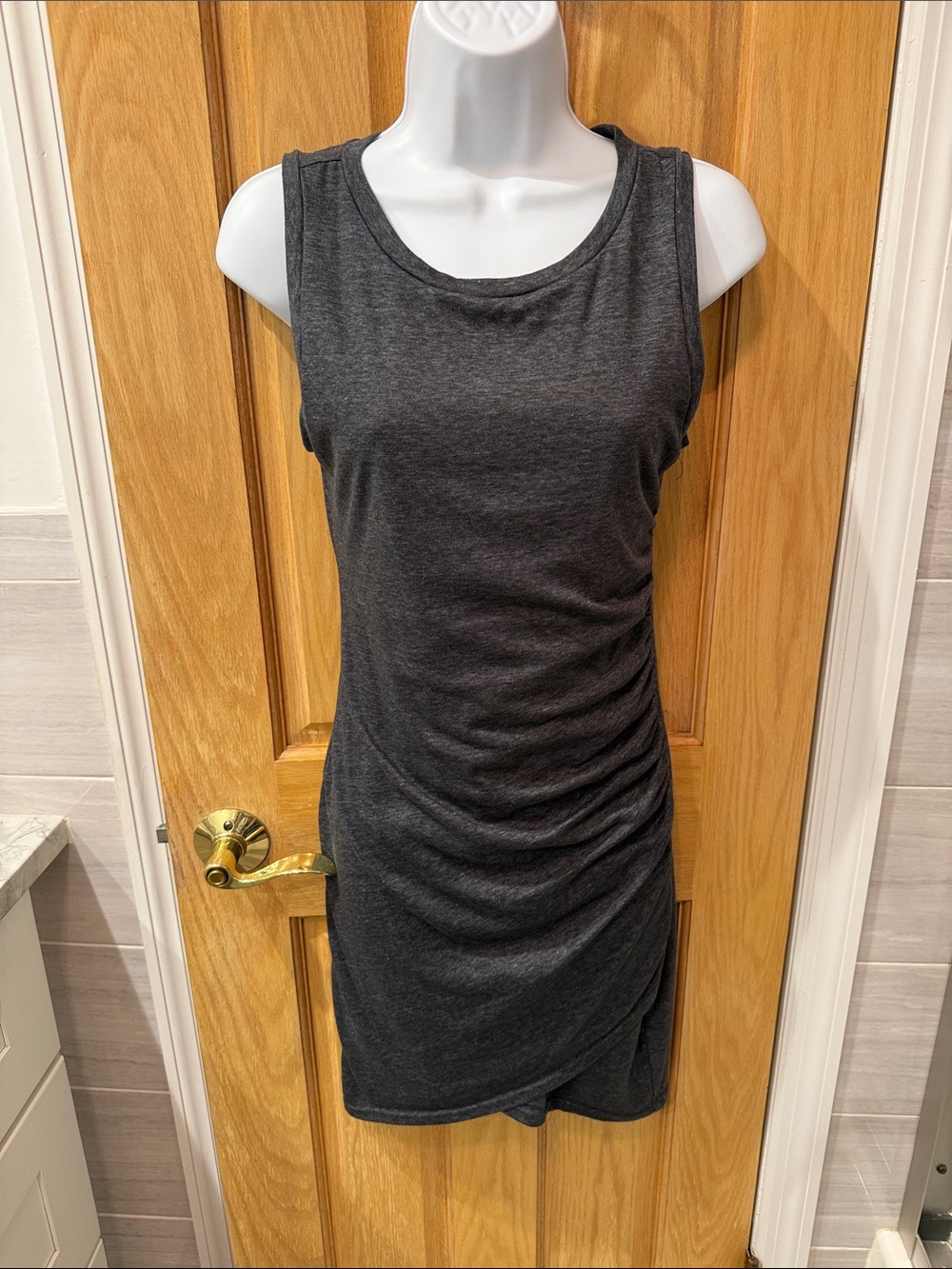 Leith Charcoal Sleeveless Ruched Mini Dress - Picture 1 of 5